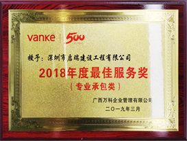 2018年廣西萬科年度最佳服務(wù)獎
（專業(yè)承包類）